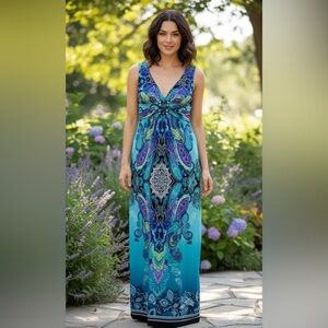 Bisou Bisou Vibrant Blue and Purple Maxi Dress